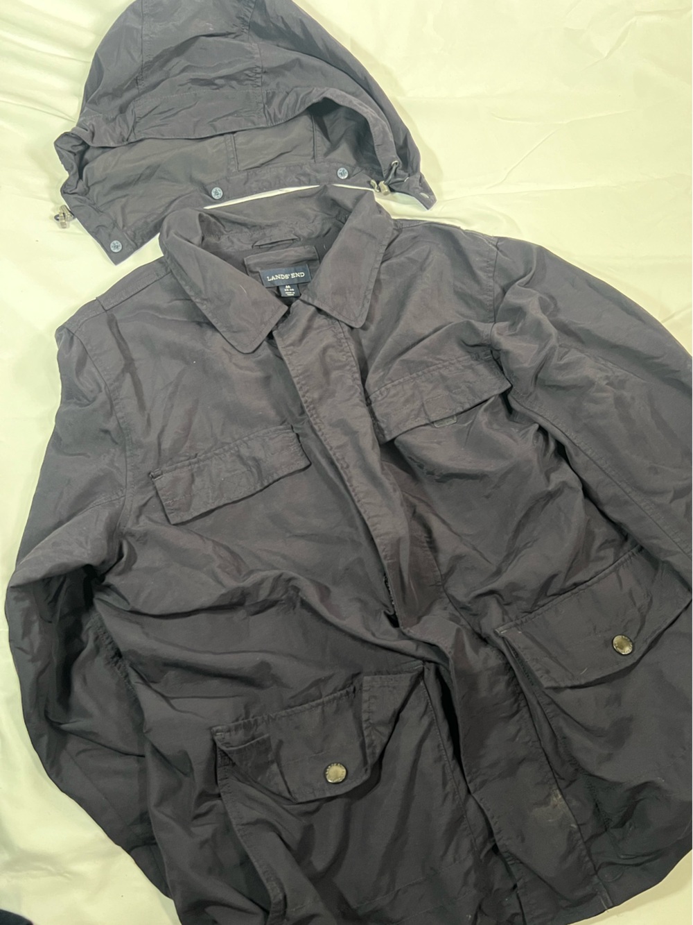 Navy Blue Rain Jacket With Removable Hood Lanes End